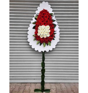 Tek Katlı Kırmızı&Beyaz Gerbera Açılış & Düğün Çelenk